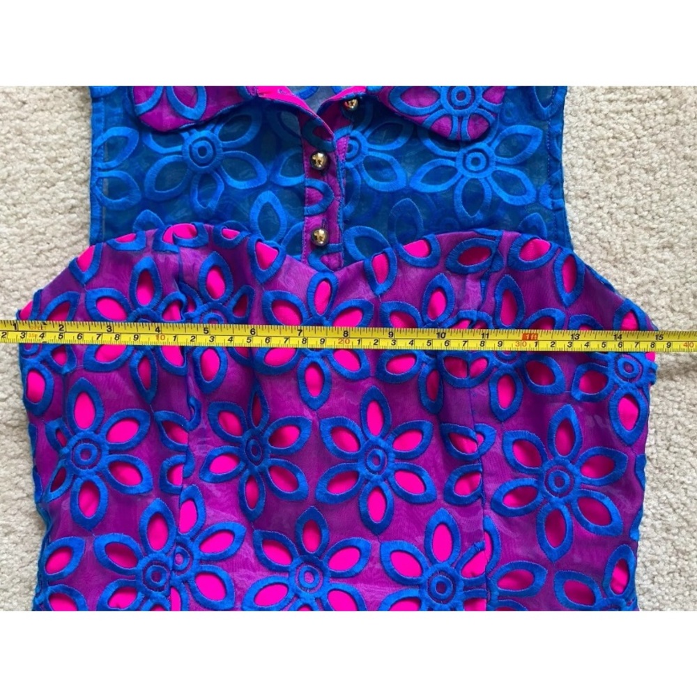 Lilly Pulitzer Pemberton Dress Sz 2 Royce Blue Daisy Floral Eyelet Retro Twee - Picture 11 of 14